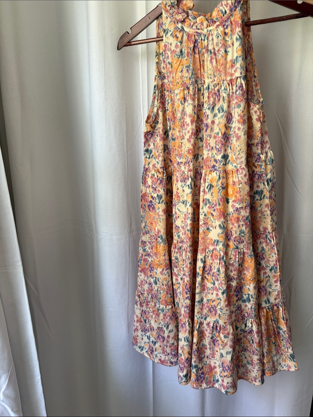 Hailey & Co Floral high neck dress in Peach, Purple, Blue